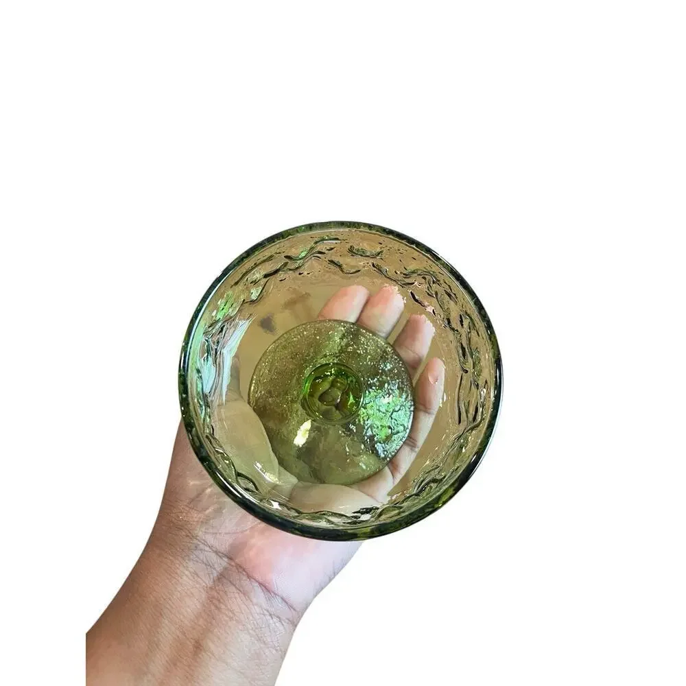 Vintage Anchor Hocking Lido Milano Green Crinkle Sherbet Glasses Set of 2
